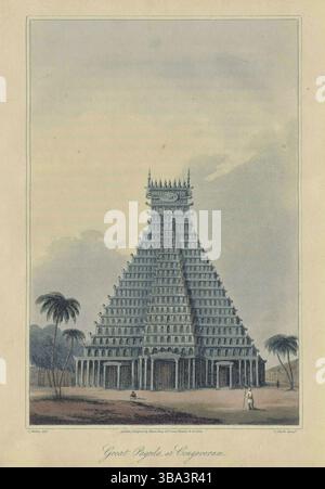 Grande pagode à Conjeveram, 46 miles au-dessus de Madras. Tirages colorés illustrés, par James Wathen, tirés du voyage de HCS The Hope. années 1810 Banque D'Images
