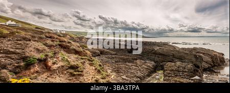 Vue de Croyde Bay depuis Baggy point Devon, Angleterre, Royaume-Uni Banque D'Images