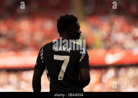 Anfield, Liverpool le dimanche 11 mai 2025. Bukayo Saka d'Arsenal lors du match de premier League entre Liverpool et Arsenal à Anfield, Liverpool, dimanche 11 mai 2025. (Photo : Steven Halliwell | mi News) crédit : MI News & Sport /Alamy Live News Banque D'Images