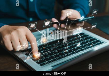 Recherche avec ai Assistant ; concept d'optimisation de moteur de recherche SEO. Icônes AI SEO sur les sites Web pour classer les moteurs de recherche ou effectuer du SEO. rechercher à l'écran. Ar Banque D'Images