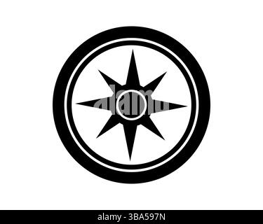 Design graphique noir et blanc épuré avec une rose boussole. Symbolise la navigation, le guidage, la direction. Polyvalent pour les voyages, l'exploration ou les professionnels de la technologie Illustration de Vecteur