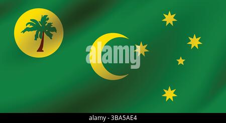 Drapeau des îles Cocos (Keeling). Les îles Cocos (Keeling) affichent les couleurs officielles et les proportions de l'illustration vectorielle numérique. Drapeau ondulé. Drapeau plissé. Illustration de Vecteur