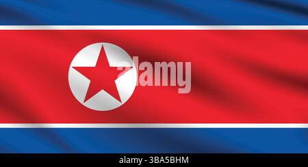 Drapeau de Corée du Nord. Corée du Nord drapeau couleurs officielles et proportion illustration vectorielle numérique. Drapeau ondulé. Drapeau plissé. Illustration de Vecteur