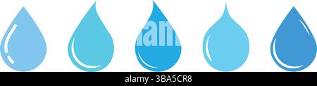 Jeu d'icônes de goutte d'eau bleu de vecteur. Collection de formes de logo droplet plate Illustration de Vecteur