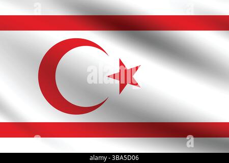 Drapeau de Chypre-Nord. Chypre du Nord drapeau couleurs officielles et proportion illustration vectorielle numérique. Drapeau ondulé. Drapeau plissé. Illustration de Vecteur