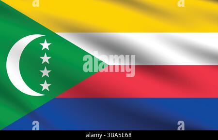 Drapeau des Comores. Comores drapeau des couleurs officielles et proportion illustration vectorielle numérique. Drapeau ondulé. Drapeau plissé. Illustration de Vecteur