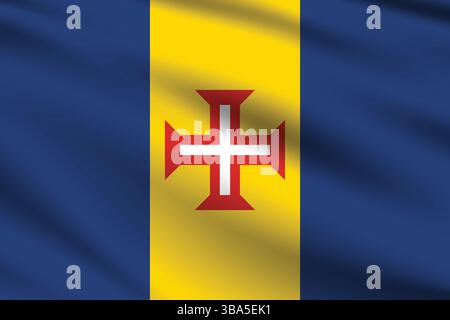 Drapeau de Madère. Couleurs officielles du drapeau de Madère et illustration vectorielle numérique de proportion. Drapeau ondulé. Drapeau plissé. Illustration de Vecteur