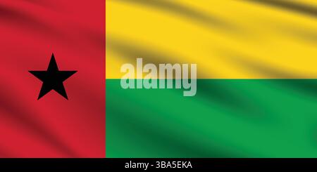 Drapeau de Guinée-Bissau. Guinée-Bissau drapeau couleurs officielles et proportion illustration vectorielle numérique. Drapeau ondulé. Drapeau plissé. Illustration de Vecteur