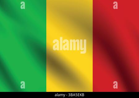 Drapeau du Mali. Mali drapeau couleurs officielles et proportion illustration vectorielle numérique. Drapeau ondulé. Drapeau plissé. Illustration de Vecteur