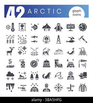 Ensemble d'icônes arctiques. Ensemble d'icônes de style glyphe. Illustration vectorielle Illustration de Vecteur