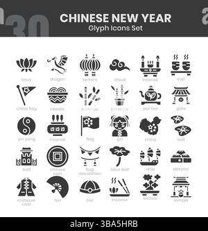 Pack d'icônes du nouvel an chinois. Style d'icône de glyphe. Illustration vectorielle Illustration de Vecteur