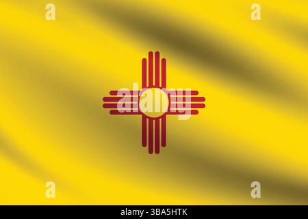 Drapeau du Nouveau-Mexique. New Mexico drapeau couleurs officielles et proportion illustration vectorielle numérique. Drapeau ondulé. Illustration de Vecteur