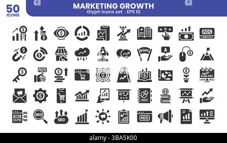Offre groupée d'icônes de croissance marketing. Style d'icône de glyphe.illustration vectorielle. Illustration de Vecteur