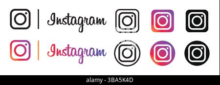 Icône de logo Instagram définie avec des styles de texte et de dégradé Illustration de Vecteur