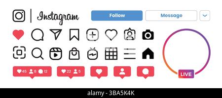 Icône de l'interface utilisateur Instagram avec boutons et symboles d'interaction Illustration de Vecteur