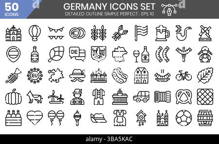 Allemagne icônes de contour détaillé défini. Les collections d'éléments peuvent être utilisées dans les publications de médias sociaux, la conception de sites Web, la conception d'applications, etc. Illustration de Vecteur