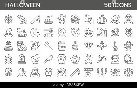 Halloweens icônes de contour détaillé défini. Illustration vectorielle Illustration de Vecteur