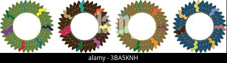 Variations colorées de cadre de cercle de papillons. Couronne de silhouette noire avec accents multicolores pour le design décoratif et les projets artistiques. Art mural numérique Illustration de Vecteur
