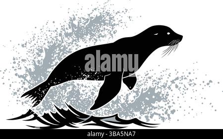 Silhouette de sautage avec éclaboussures d'eau Illustration de Vecteur