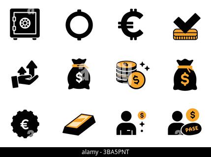 Icônes financières et monétaires – symboles de gestion de l'argent et bancaires Illustration de Vecteur