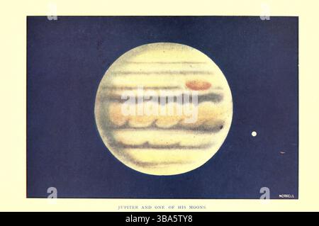 Jupiter et l'une de ses nombreuses lunes du livre des étoiles pour jeunes de Mitton, G. E. (Geraldine Edith) publié en 1917 Banque D'Images