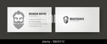 Design de carte de visite moderne et élégant avec un logo de barbier rétro, une typographie épurée et une mise en page professionnelle. Parfait pour les services de coiffeur. VEC Illustration de Vecteur