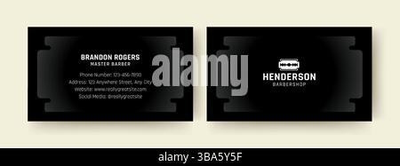 Design moderne de carte de visite noir et blanc avec un logo de rasoir, des coordonnées et une mise en page élégante. Parfait pour la marque de barbershop. Vecteur Illustration de Vecteur