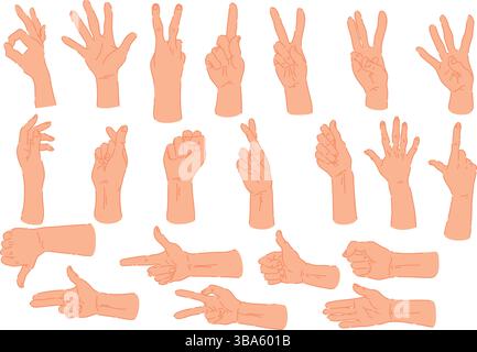 Une collection complète de gestes de la main pour une communication et une expression personnelle améliorées Illustration de Vecteur