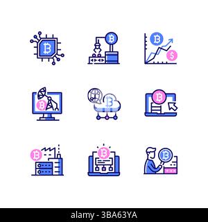 Minage et crypto-monnaie - ensemble d'icônes de style art au trait moderne Illustration de Vecteur