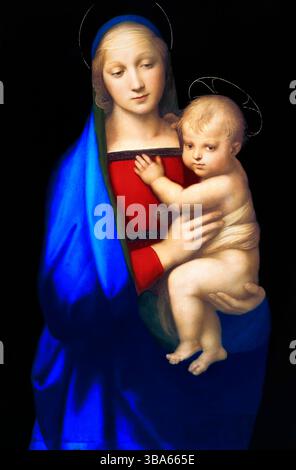 Madonna del Granduca de Raphaël (1505) montre la Vierge Marie tenant le Christ enfant. Art Renaissance haute résolution dans le domaine public, peint à Floren Banque D'Images