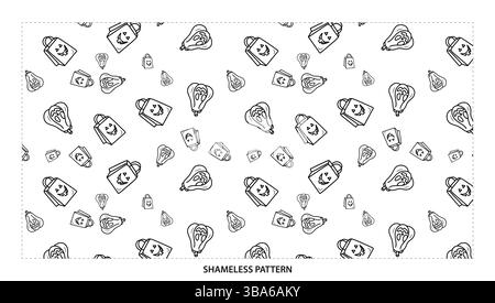 Simple Black Outline citrouille d'Halloween et sac à provisions motif sans couture Illustration de Vecteur