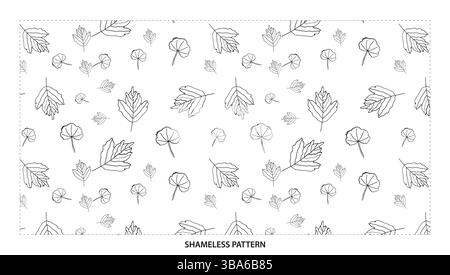 Simple Black Outline formes de feuilles assorties motif sans couture pour des designs naturels Illustration de Vecteur