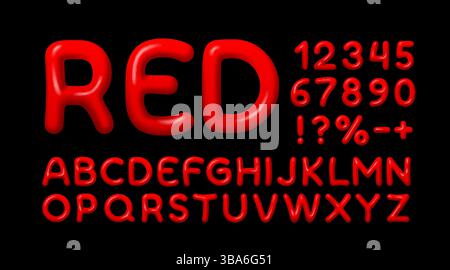 Police rouge, bonbons au pinceau. Alphabet anglais et signe de chiffres. Vecteur Illustration de Vecteur