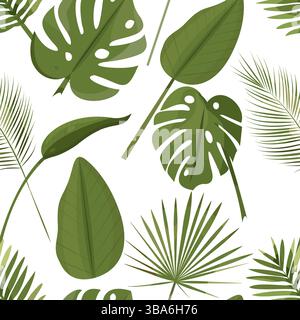Feuilles tropicales sans couture motif, feuilles de palmier et papier de répétition monstera Banque D'Images