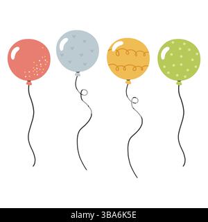 Ensemble de ballons d'anniversaire. Fête d'anniversaire. Invitation, autocollant, carte de voeux Illustration de Vecteur