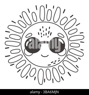 Personnage de dessin animé de soleil mignon, vecteur de soleil heureux, soleil d'été avec des yeux, vecteur isolé de soleil, illustration de bébé mignon. Illustration de Vecteur