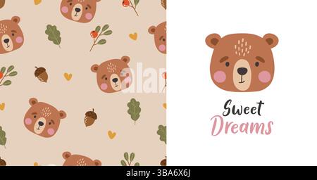 Motif d'animaux sauvages, animaux sauvages mignons, motif d'enfants, motif d'ours sans couture de bande dessinée de forêt Illustration de Vecteur