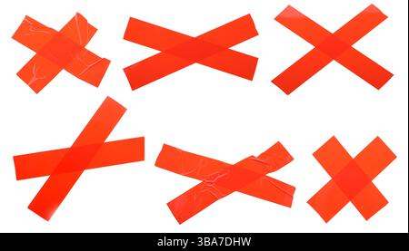 Morceaux de ruban adhésif isolés sur blanc, jeu Banque D'Images