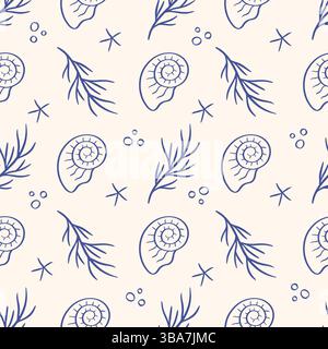 Motif fantaisiste de coquillages dessiné à la main Illustration de Vecteur