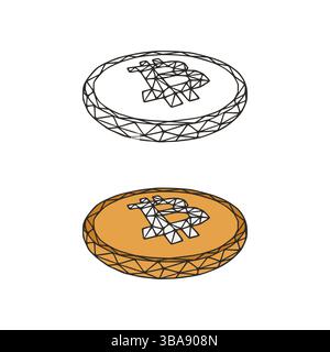 Symbole polygonal Bitcoin Muenze. Cryptowaehrung Low poly Art isoliert auf weissem Hintergrund Banque D'Images