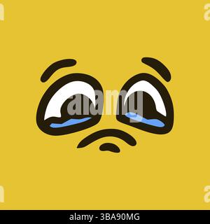 Visage pleurant. Expressions faciales de dessins animés. Doodle personnages bouche et yeux illustration Banque D'Images