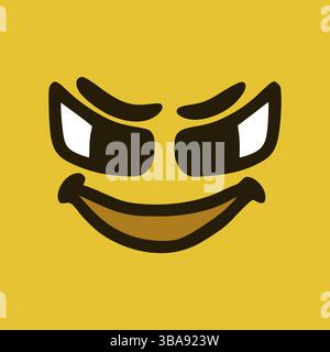 Visage maléfique ou en colère. Expressions faciales de dessins animés. Doodle personnages bouche et yeux illustration Banque D'Images