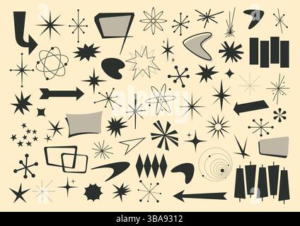 Pack de vecteur de style atomique de différentes formes des années cinquante Illustration de Vecteur