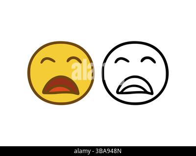 Trauriges Gesicht Emoticon im Doodle-Stil isoliert auf weissem Hintergrund Banque D'Images