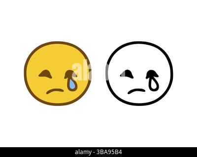 Trauriges Gesicht Emoticon im Doodle-Stil isoliert auf weissem Hintergrund Banque D'Images