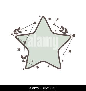 Cadres géométriques Star nature avec des feuilles faites de lignes et de points dans le style dessiné à la main Banque D'Images