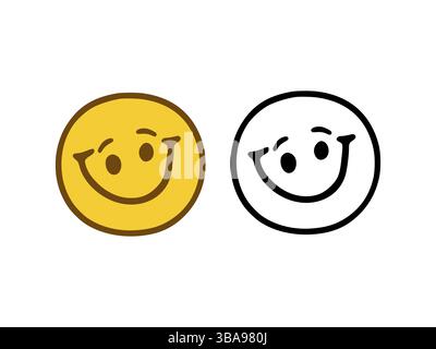 Happy face Emoticon im Doodle-Stil isoliert auf weissem Hintergrund Banque D'Images