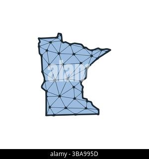 Minnesota Zustand Karte polygonale illustration aus Linien und Punkten, isoliert auf weissem Hintergrund. Design Low poly de l'État AMÉRICAIN Banque D'Images
