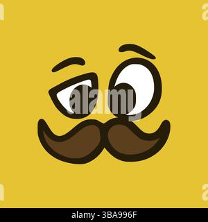 Drôle de visage moustachu. Expressions faciales de dessins animés. Doodle personnages bouche et yeux illustration Banque D'Images