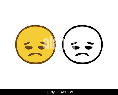 Trauriges Gesicht Emoticon im Doodle-Stil isoliert auf weissem Hintergrund Banque D'Images